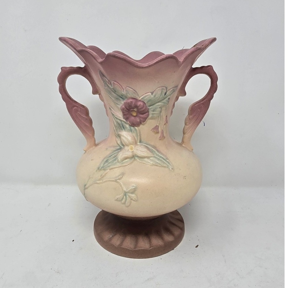 Vtg 1940s Hull Pottery Magnolia pattern‎ double handle vase USA cottagecore MCM